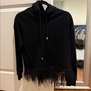 Aqua Black Feather Trim Sweatshirt Hoodie